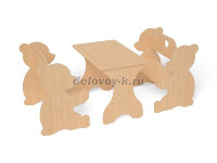 Скамья игровая Мишутка, Стол: 710*450*520; Скамья (2 шт.) 630*420*600 (бесцветный лак, Вариант 1) рис1