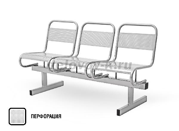 Секция на цельносварной раме Раунд Z 3-местная, сиденья металл рис1