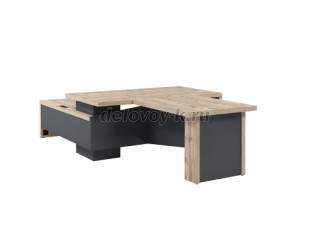 T-818пр.1000 Стол руководителя с опорной тумбой (справа). Стол-цы 1800*1000, 1150*900. Блок розеток рис1