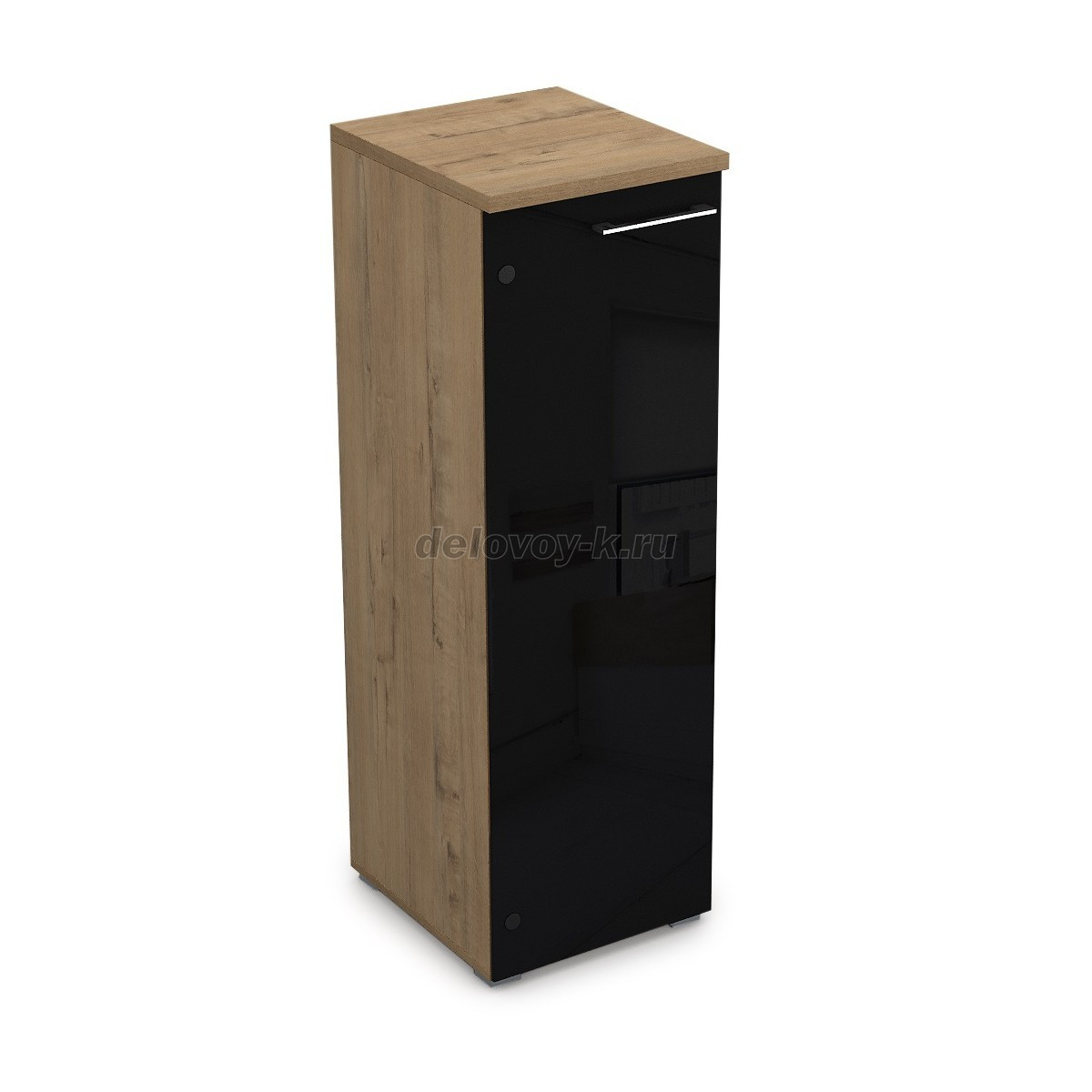 9НПД.017.7Л Пенал средний со стеклом черный глянец, задняя стенка ЛДСП (400*450*1245), левый фото