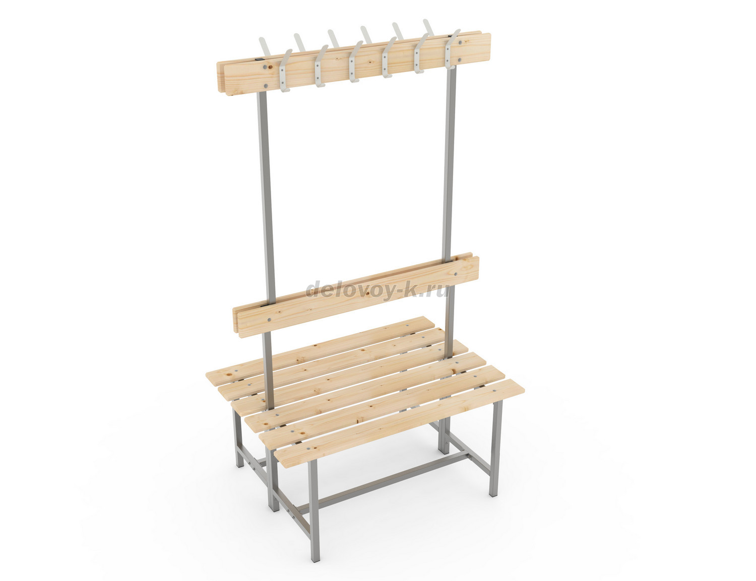 Скамья с деревянным настилом СВТ-4(2) двойная, с крючками, регулируемыми опорами 1000х715х1740 фото 1