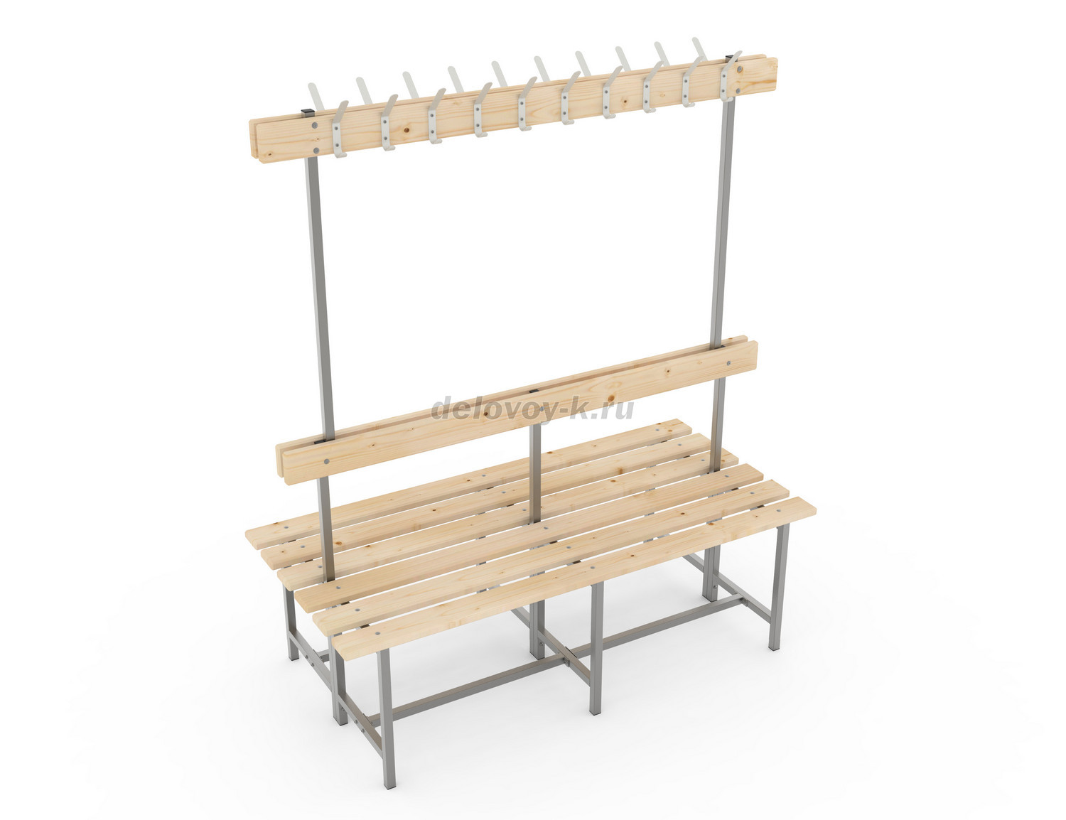 Скамья с деревянным настилом СВТ-5(2) двойная, с крючками 1500х715х1740 фото 1