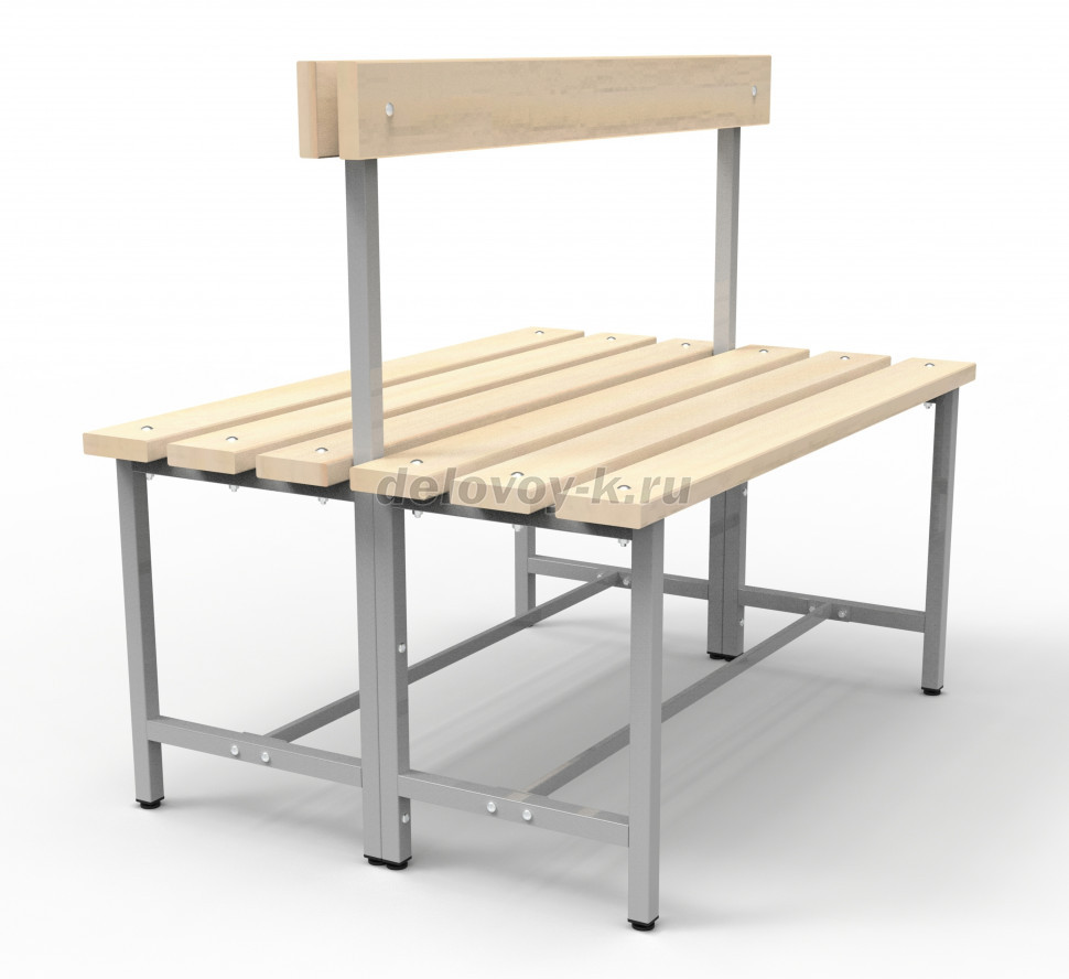 Скамья с деревянным настилом СТ-2(2) двойная, со спинкой, с регулируемыми опорами 1000х715х870 фото 1