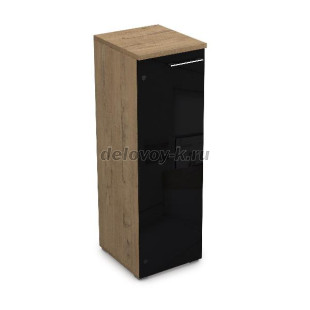 9НПД.017.7Л Пенал средний со стеклом черный глянец, задняя стенка ЛДСП (400*450*1245), левый рис1