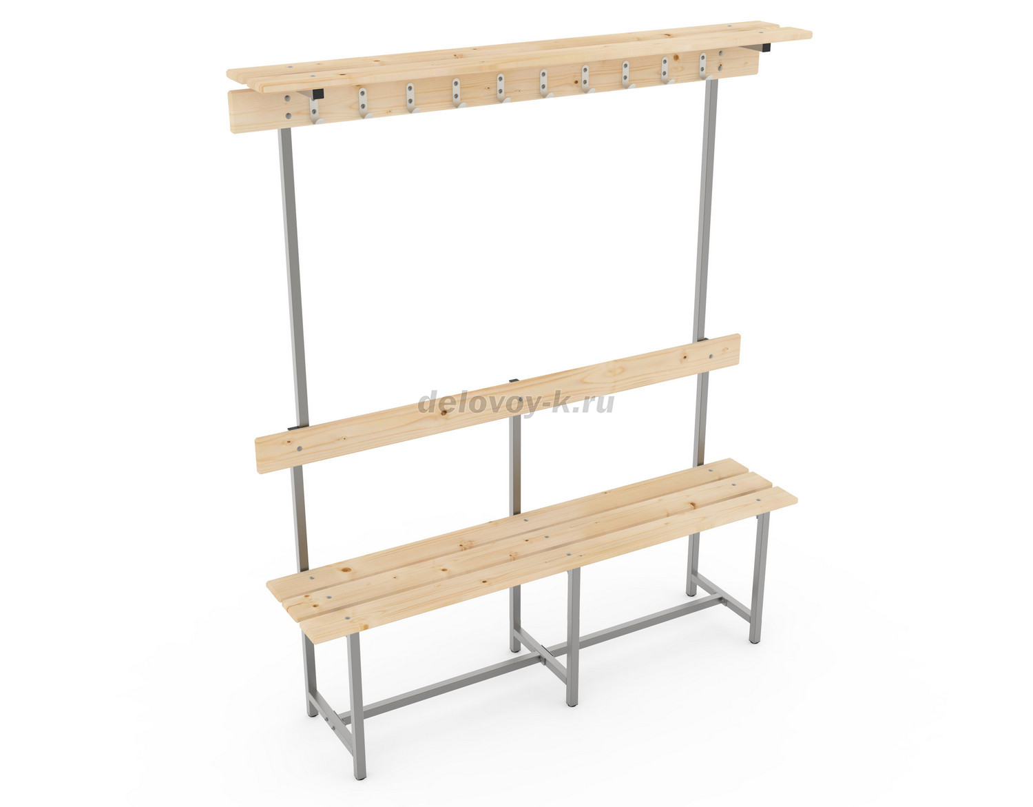 Скамья с деревянным настилом СВТ-9 с крючками, полкой фото 1
